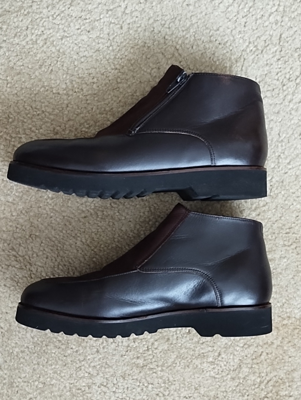 LL Bean Leather Suede Ankle Boots Women's 9M Dark Brown 90s Side Zip Chunky - Picture 3 of 9